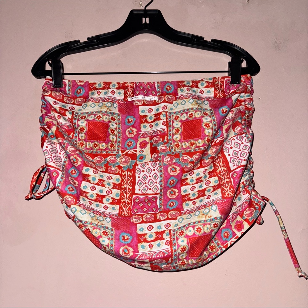 Reclaimed Vintage Pink Patchwork Strapless Ruched Tie Side Tube Top Size US 10 - Picture 5 of 6